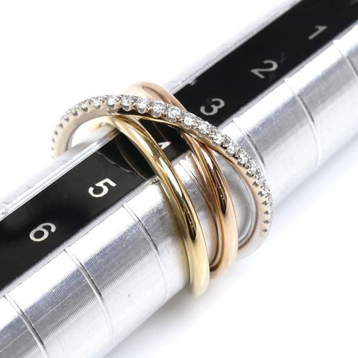 Ponte Vecchio ポンテヴェキオ K18YG/K18PG/K18WG ダイヤ リング・指輪 ダイヤモンド0.12ct 4号 3.7g ピンキー レディース【中古】【美品】