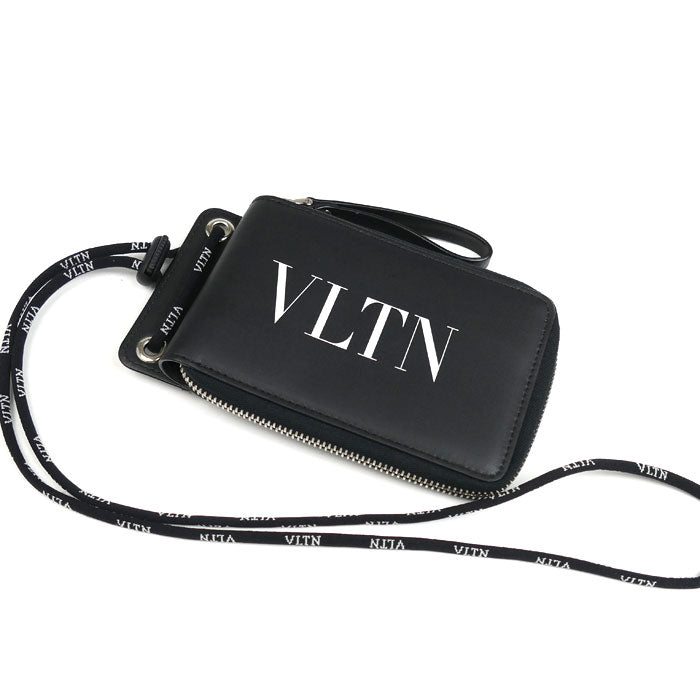 VALENTINO ヴァレンティノ ネックウォレット ロゴプリント 二つ折り財布 ブラック VY2P0P90LVN メンズ【中古】【美品】