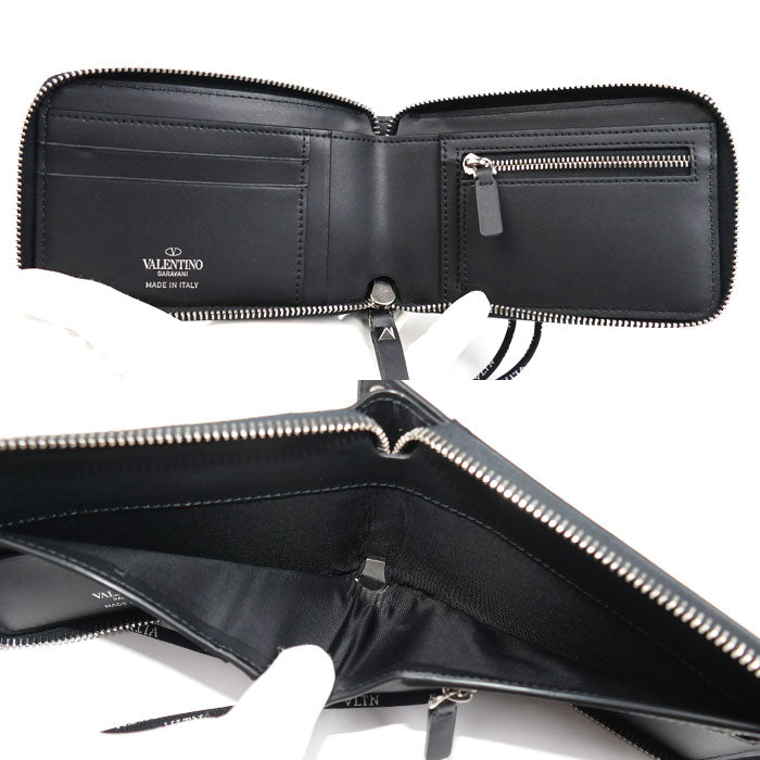 VALENTINO ヴァレンティノ ネックウォレット ロゴプリント 二つ折り財布 ブラック VY2P0P90LVN メンズ【中古】【美品】