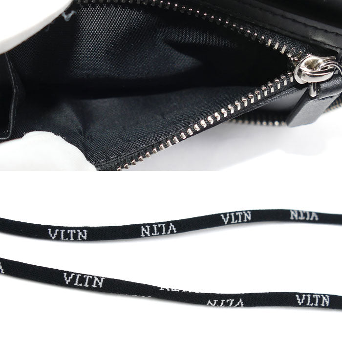 VALENTINO ヴァレンティノ ネックウォレット ロゴプリント 二つ折り財布 ブラック VY2P0P90LVN メンズ【中古】【美品】