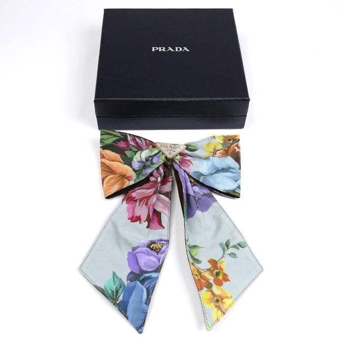 PRADA プラダ コットン 真鍮 プリントファブリック ヘアクリップ バレッタ 1IF163_2C1V_F0276 レディース【中古】【美品】