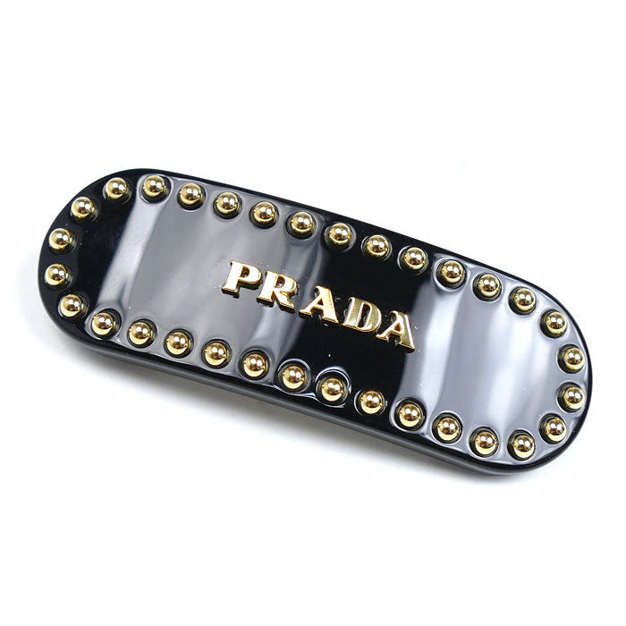 PRADA プラダ プラスチック 真鍮 ロゴ プレックス ヘアクリップ バレッタ 1IF042_2CD0_F0002 レディース【中古】【美品】
