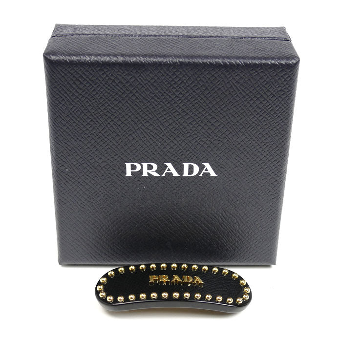 PRADA プラダ プラスチック 真鍮 ロゴ プレックス ヘアクリップ バレッタ 1IF042_2CD0_F0002 レディース【中古】【美品】