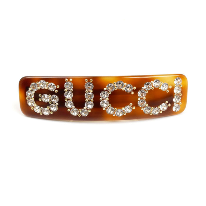 GUCCI グッチ プラスチック ラインストーン ロゴ バレッタ ‎513120 I4771 8518 レディース【中古】【美品】