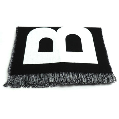 BURBERRY バーバリー ロゴ マフラー ブラック ホワイト 80542141 レディース【中古】【極美品】