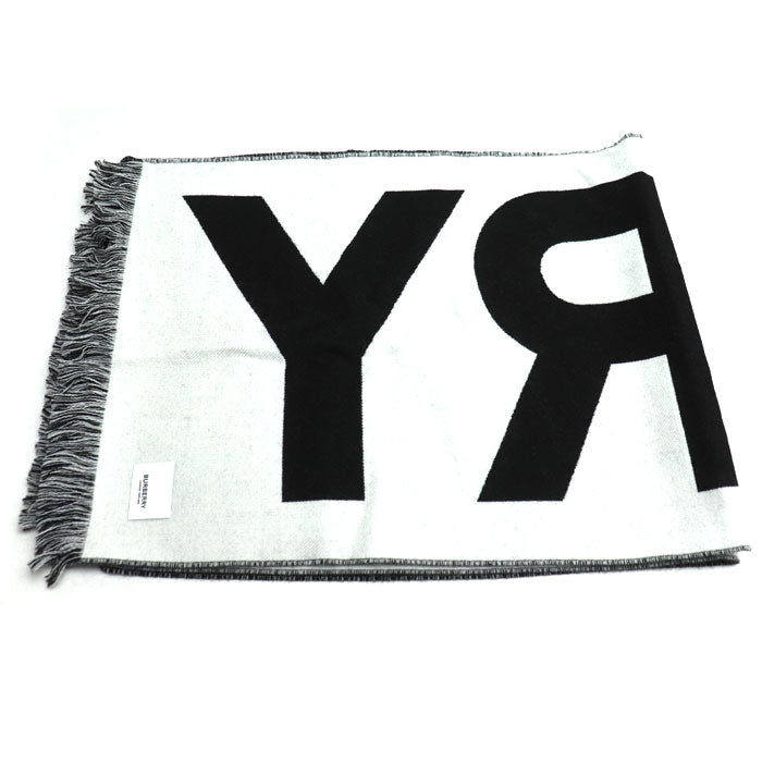 BURBERRY バーバリー ロゴ マフラー ブラック ホワイト 80542141 レディース【中古】【極美品】