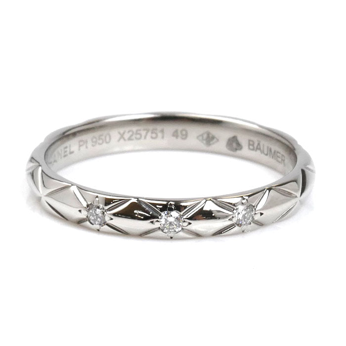 CHANEL シャネル Pt950プラチナ マトラッセ 3P ダイヤ リング・指輪 J2821 9号 49 2.9g レディース【中古】【美品】