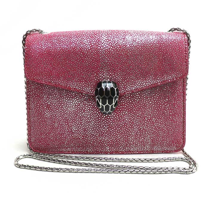 BVLGARI ブルガリ セルペンティ ガルーシャ チェーン ショルダーバッグ ピンク 288996 ミラー付き レディース【中古】【美品】