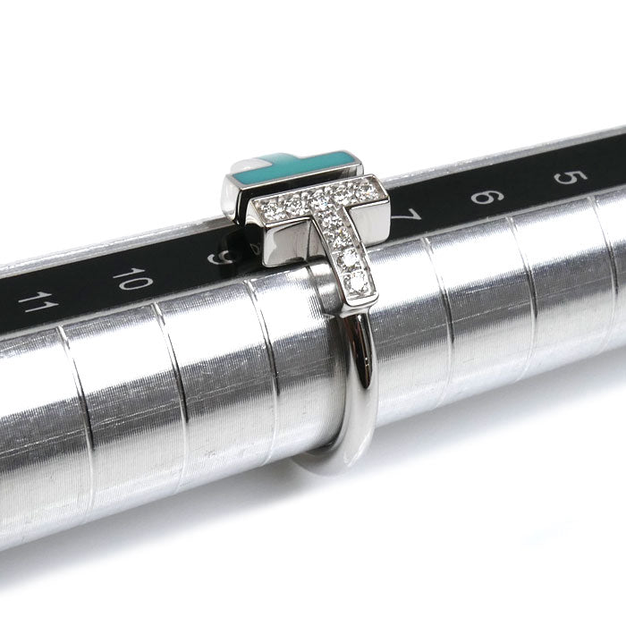 TIFFANY&Co. ティファニー K18WG ホワイトゴールド Tワイヤー ターコイズ ダイヤ リング・指輪 64028065 8号 4.3g レディース【中古】【美品】