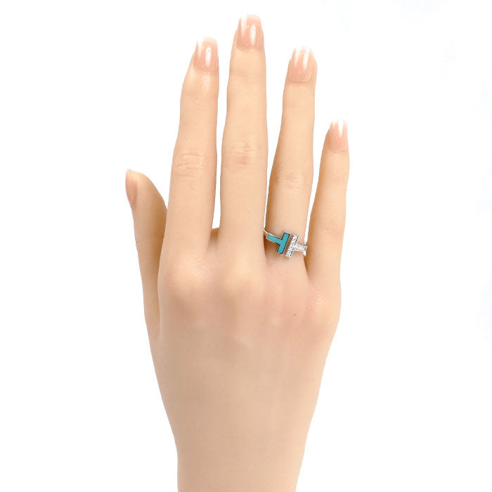 TIFFANY&Co. ティファニー K18WG ホワイトゴールド Tワイヤー ターコイズ ダイヤ リング・指輪 64028065 8号 4.3g レディース【中古】【美品】