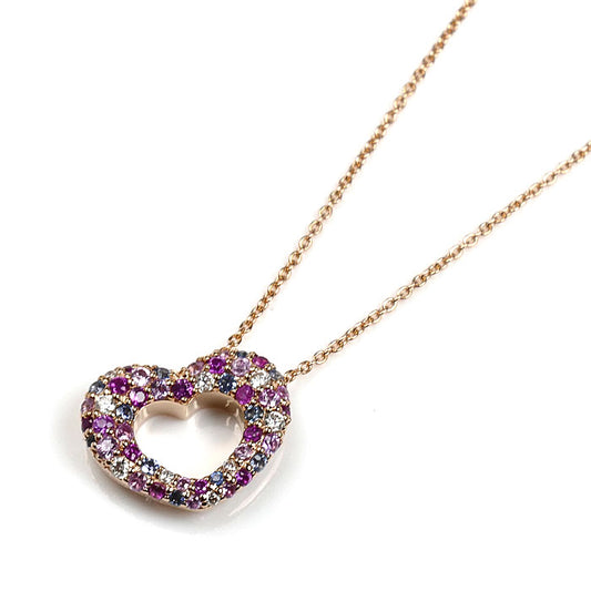 Ponte Vecchio ポンテヴェキオ K18PG ピンクゴールド エモツィオーネ ミニモ ピンク&ブルー ネックレス サファイア0.48ct ダイヤモンド0.07ct 3.4g 39cm レディース【中古】【美品】