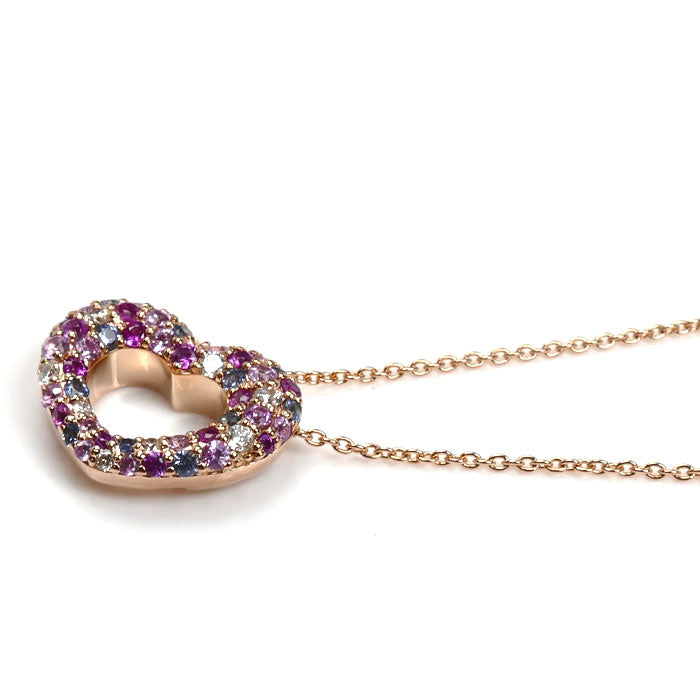 Ponte Vecchio ポンテヴェキオ K18PG ピンクゴールド エモツィオーネ ミニモ ピンク&ブルー ネックレス サファイア0.48ct ダイヤモンド0.07ct 3.4g 39cm レディース【中古】【美品】