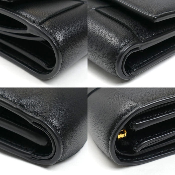 BOTTEGAVENETA ボッテガヴェネタ マキシイントレチャート コンパクトウォレット 三つ折り財布 ブラック 651372 VCQC1 8425 レディース【中古】【美品】