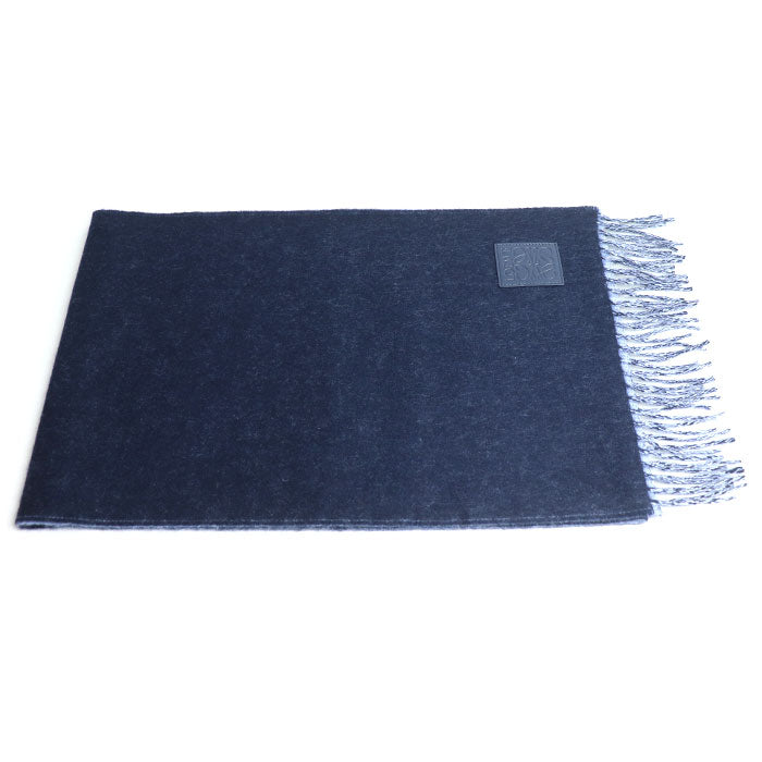 LOEWE ロエベ アナグラム ロゴ ウール×カシミヤ マフラー ネイビー×ライトブルー F811251X06 5142 ユニセックス【中古】【美品】