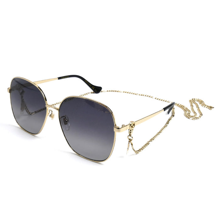 GUCCI グッチ インターロッキングG サングラス ゴールド グレーグラデーション GG1089SA 001 61□15-145 チェーン付き ユニセックス【中古】【美品】