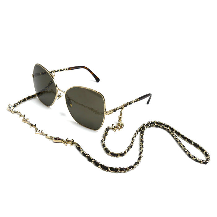 CHANEL シャネル バタフライシェイプ サングラス ブラウン 4274Q c.395/3 59□16 135 3N チェーン付き レディース【中古】【美品】