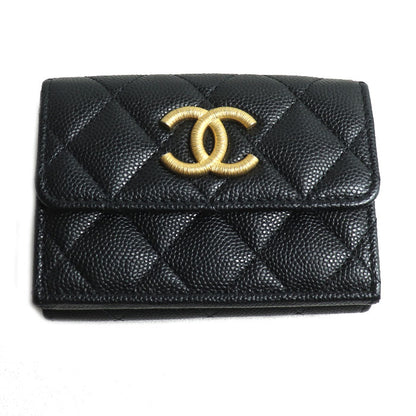 CHANEL シャネル マトラッセ キャビアスキン コンパクトウォレット 三つ折り財布 ブラック AP3518 レディース【中古】【美品】