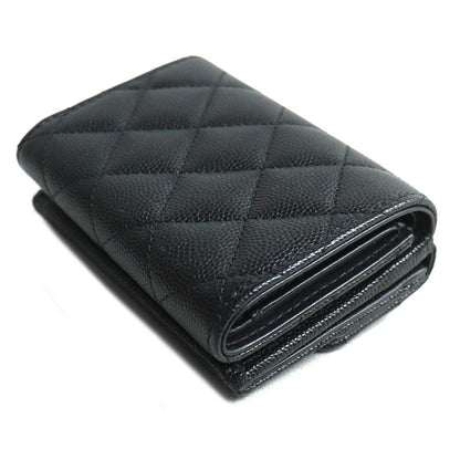 CHANEL シャネル マトラッセ キャビアスキン コンパクトウォレット 三つ折り財布 ブラック AP3518 レディース【中古】【美品】