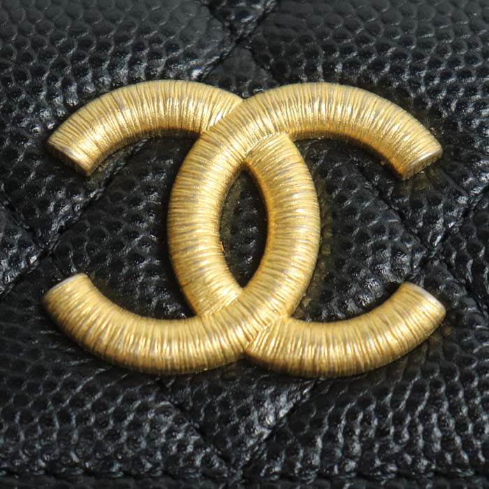 CHANEL シャネル マトラッセ キャビアスキン コンパクトウォレット 三つ折り財布 ブラック AP3518 レディース【中古】【美品】