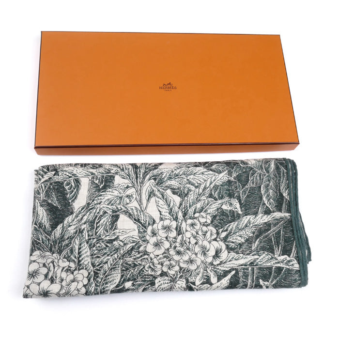 HERMES エルメス カレジュアン BOTANICO DI PALERMO パレルモの植物園にて ストール グリーン ヴェール・ロデン / ナチュラル / アンクル H244121S 05 レディース【中古】【美品】