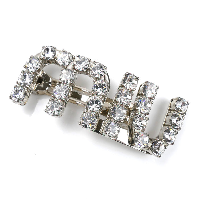 MIUMIU ミュウミュウ 真鍮 ラインストーン ロゴ バレッタ 5JF082_2DNC_F0OKL ヘアクリップ レディース【中古】【美品】