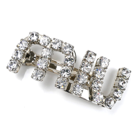 MIUMIU ミュウミュウ 真鍮 ラインストーン ロゴ バレッタ 5JF082_2DNC_F0OKL ヘアクリップ レディース【中古】【美品】