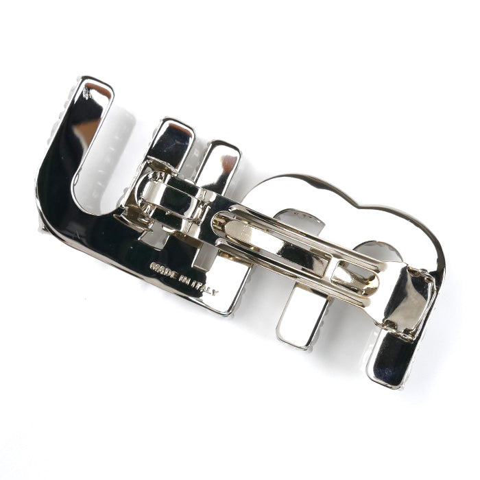 MIUMIU ミュウミュウ 真鍮 ラインストーン ロゴ バレッタ 5JF082_2DNC_F0OKL ヘアクリップ レディース【中古】【美品】