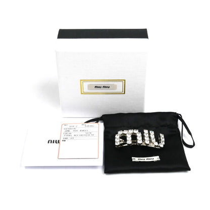 MIUMIU ミュウミュウ 真鍮 ラインストーン ロゴ バレッタ 5JF082_2DNC_F0OKL ヘアクリップ レディース【中古】【美品】