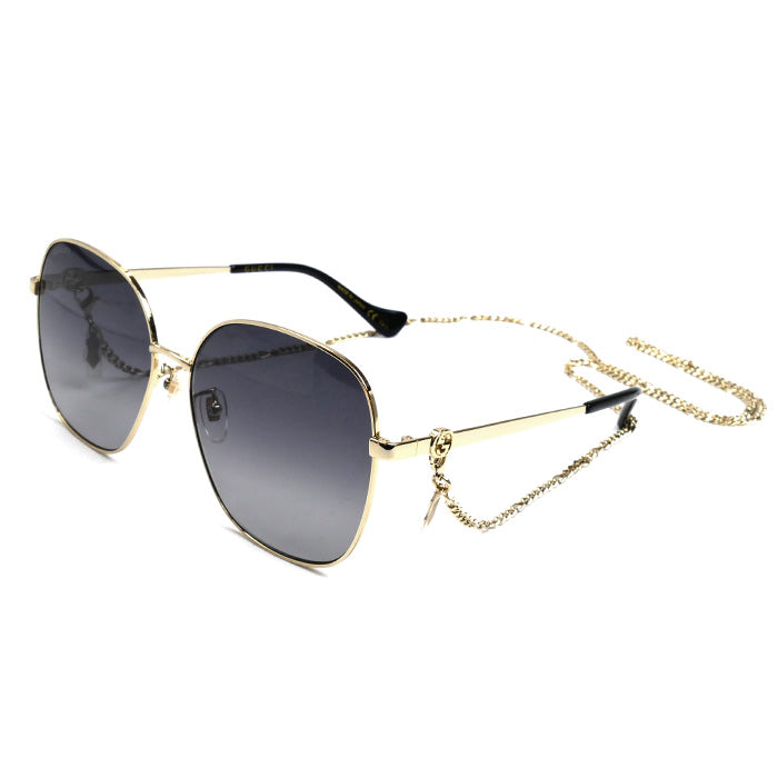 GUCCI グッチ インターロッキングG サングラス ゴールド GG1089SA 001 61□15-145 チェーン付き ユニセックス【中古】【美品】