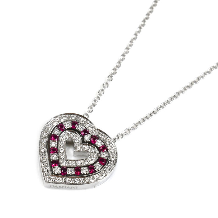 Damiani ダミアーニ K18WG ホワイトゴールド ベルエポック ハート ルビー ダイヤ ネックレス 20083365 ルビー ダイヤモンド 5.4g 40/45cm レディース【中古】【美品】