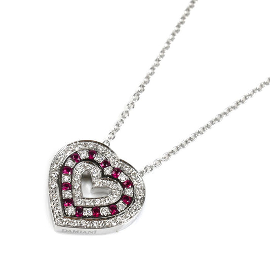 Damiani ダミアーニ K18WG ホワイトゴールド ベルエポック ハート ルビー ダイヤ ネックレス 20083365 ルビー ダイヤモンド 5.4g 40/45cm レディース【中古】【美品】