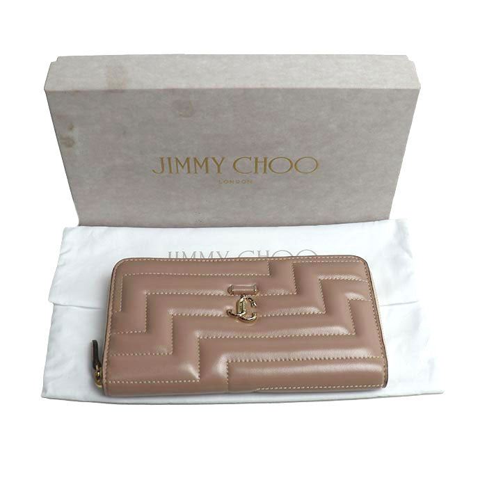 JIMMY CHOO ジミーチュウ PIPPA ピッパ JCロゴ 長財布 ラウンドファスナー ピンクベージュ レディース【中古】【美品】