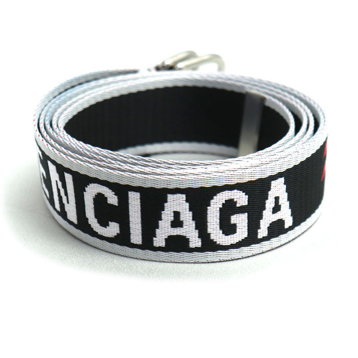 BALENCIAGA バレンシアガ D Ring ロゴ ベルト グレー/レッドウェビング 703137 210AA 1063 ユニセックス【未使用】【買取品】