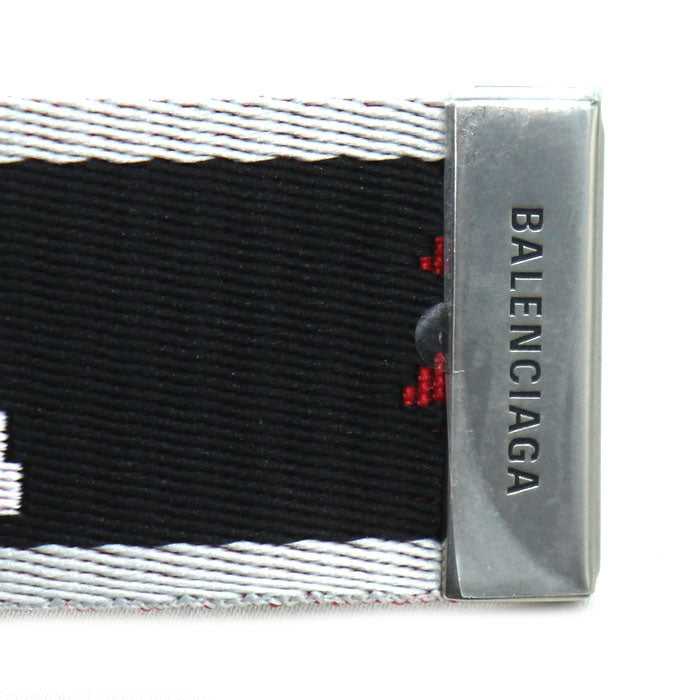 BALENCIAGA バレンシアガ D Ring ロゴ ベルト グレー/レッドウェビング 703137 210AA 1063 ユニセックス【未使用】【買取品】