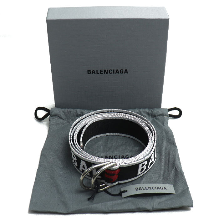 BALENCIAGA バレンシアガ D Ring ロゴ ベルト グレー/レッドウェビング 703137 210AA 1063 ユニセックス【未使用】【買取品】