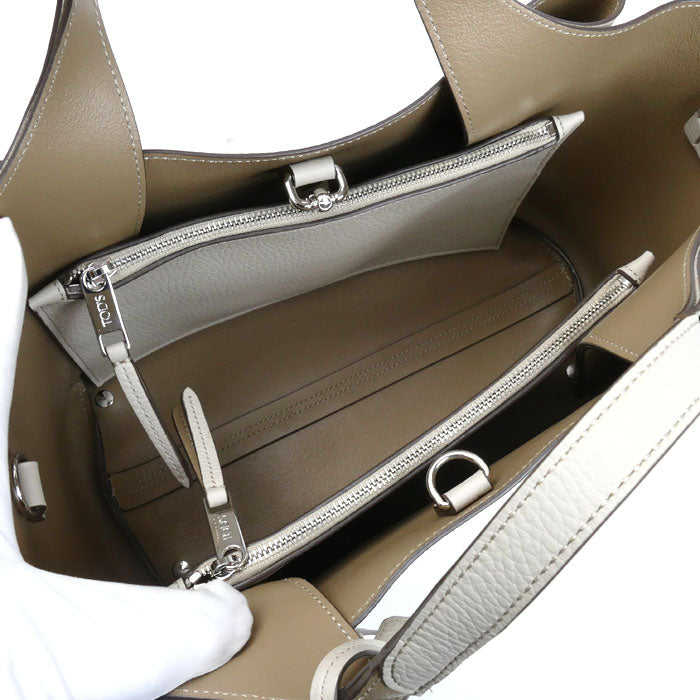 TOD’S トッズ Tタイムレス レザーバッグ ミニ 2Wayショルダーバッグ オフホワイトベージュ XBWAPAFL100QRI9O22 レディース【中古】【美品】