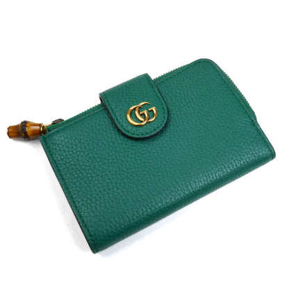 GUCCI グッチ ダブルG バンブー コンパクトウォレット 二つ折り財布 グリーン ‎739498 AABXM 3120 レディース【中古】【美品】