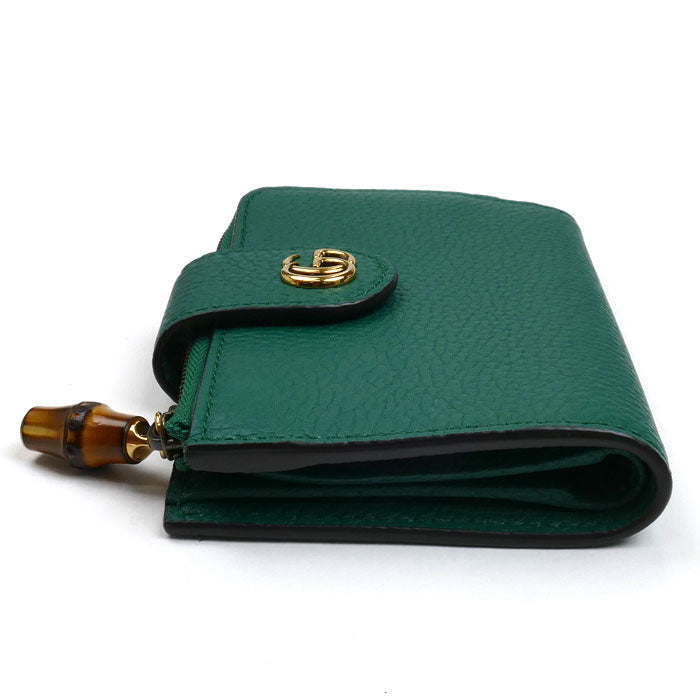 GUCCI グッチ ダブルG バンブー コンパクトウォレット 二つ折り財布 グリーン ‎739498 AABXM 3120 レディース【中古】【美品】