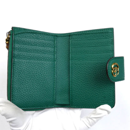 GUCCI グッチ ダブルG バンブー コンパクトウォレット 二つ折り財布 グリーン ‎739498 AABXM 3120 レディース【中古】【美品】