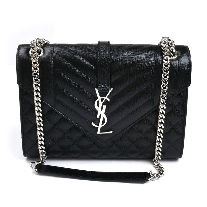 SAINT LAURENT サンローラン エンヴェロップ ミディアム チェーン ショルダーバッグ ブラック 600185 BOW92 1000 レディース【中古】【美品】