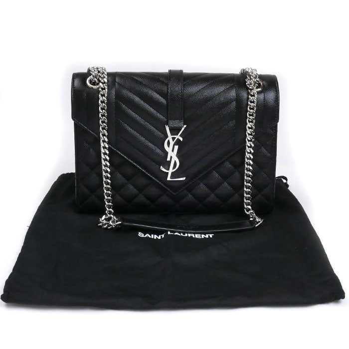 SAINT LAURENT サンローラン エンヴェロップ ミディアム チェーン ショルダーバッグ ブラック 600185 BOW92 1000 レディース【中古】【美品】
