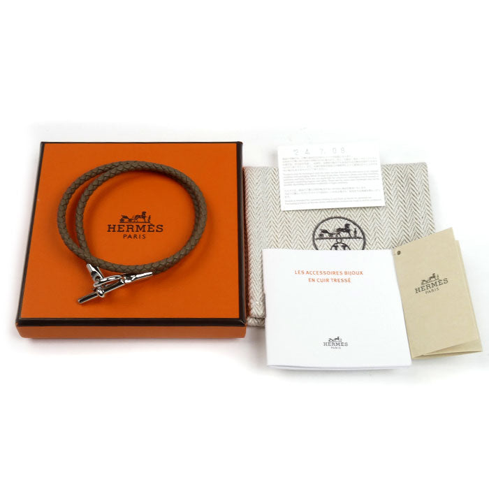 HERMES エルメス メタル レザー グレナン ドゥブルトゥール エトゥープ ブレスレット H071689FP18 レディース【中古】【美品】