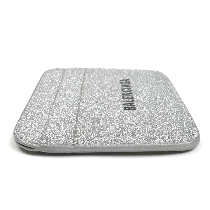 BALENCIAGA バレンシアガ ロゴ グリッター カードケース シルバー 593812 ユニセックス【中古】【極美品】