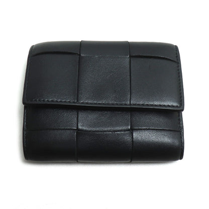 BOTTEGAVENETA ボッテガヴェネタ マキシイントレチャート コンパクトウォレット 三つ折り財布 ブラック 814686VCQC18425 レディース【中古】