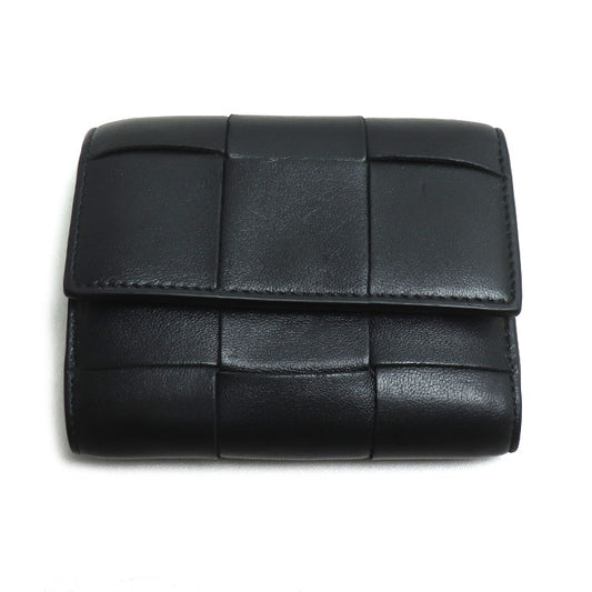 BOTTEGAVENETA ボッテガヴェネタ マキシイントレチャート コンパクトウォレット 三つ折り財布 ブラック 814686VCQC18425 レディース【中古】