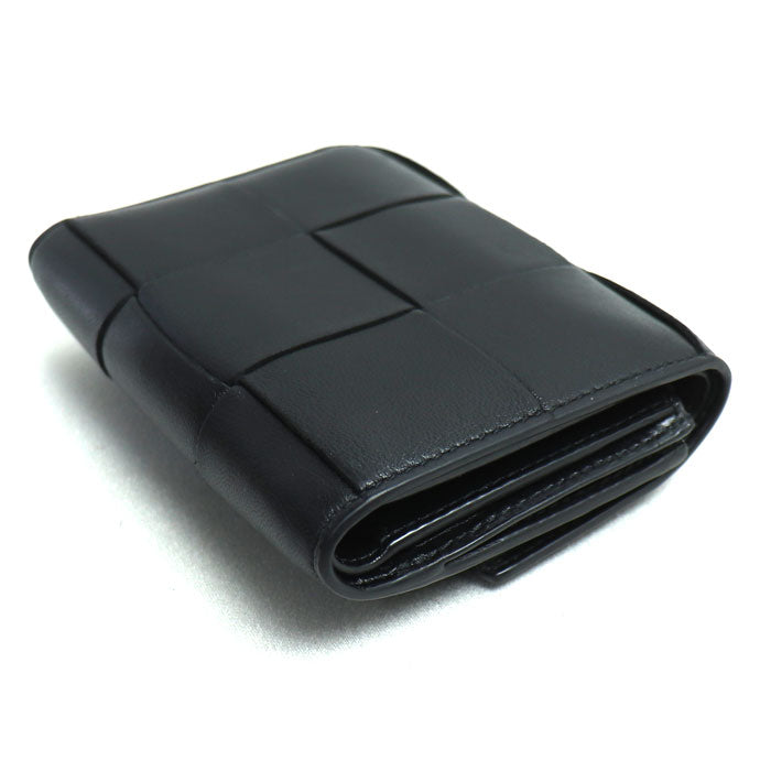 BOTTEGAVENETA ボッテガヴェネタ マキシイントレチャート コンパクトウォレット 三つ折り財布 ブラック 814686VCQC18425 レディース【中古】