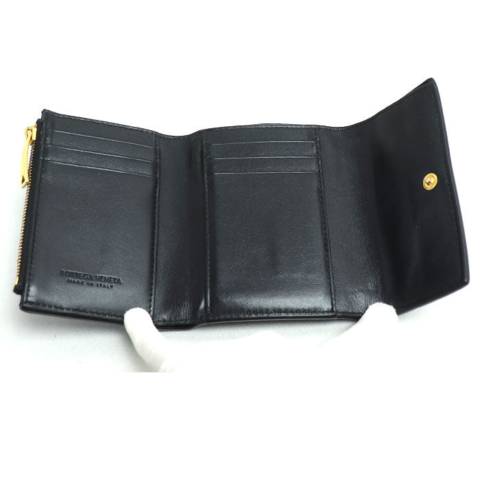 BOTTEGAVENETA ボッテガヴェネタ マキシイントレチャート コンパクトウォレット 三つ折り財布 ブラック 814686VCQC18425 レディース【中古】