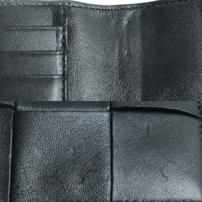 BOTTEGAVENETA ボッテガヴェネタ マキシイントレチャート コンパクトウォレット 三つ折り財布 ブラック 814686VCQC18425 レディース【中古】