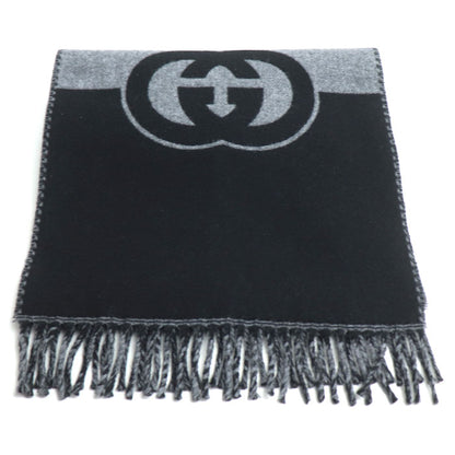 GUCCI グッチ インターロッキングG マフラー グレー×ブラック 715497 ユニセックス【中古】【極美品】