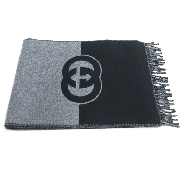 GUCCI グッチ インターロッキングG マフラー グレー×ブラック 715497 ユニセックス【中古】【極美品】